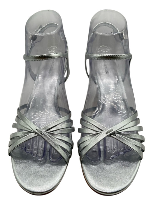 Reformation Shoe Size 7.5 Silver Leather Metallic Strappy Round Toe Heel Sandals Silver / 7.5
