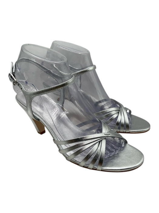 Reformation Shoe Size 7.5 Silver Leather Metallic Strappy Round Toe Heel Sandals Silver / 7.5