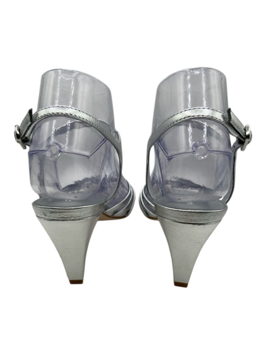 Reformation Shoe Size 7.5 Silver Leather Metallic Strappy Round Toe Heel Sandals Silver / 7.5