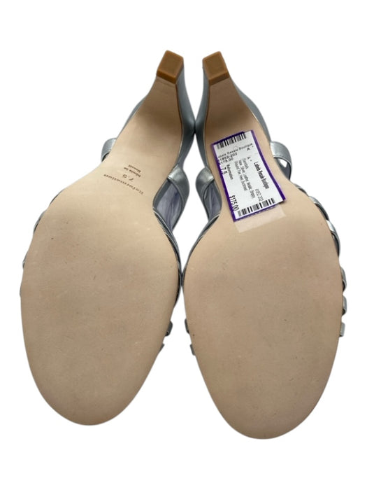 Reformation Shoe Size 7.5 Silver Leather Metallic Strappy Round Toe Heel Sandals Silver / 7.5