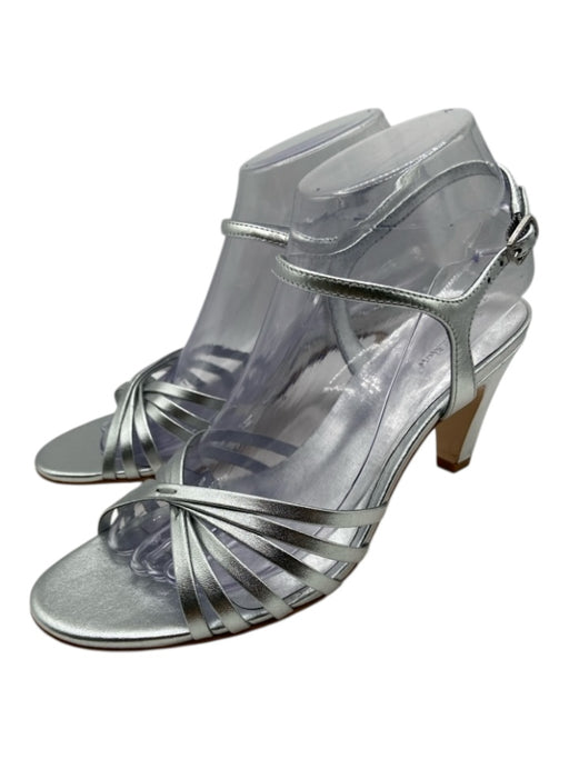 Reformation Shoe Size 7.5 Silver Leather Metallic Strappy Round Toe Heel Sandals Silver / 7.5