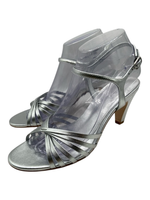Reformation Shoe Size 7.5 Silver Leather Metallic Strappy Round Toe Heel Sandals Silver / 7.5