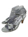 Reformation Shoe Size 7.5 Silver Leather Metallic Strappy Round Toe Heel Sandals Silver / 7.5