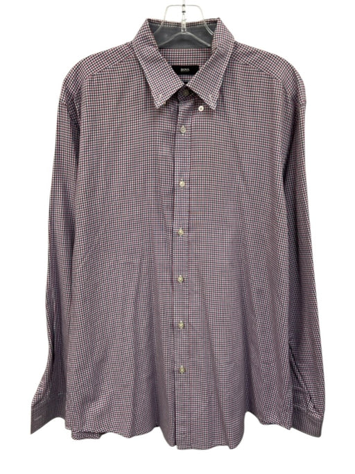 Boss Size XL White, Blue & Purple Cotton Plaid Button Down Long Sleeve Shirt White, Blue & Purple / XL