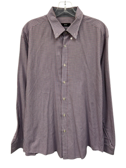 Boss Size XL White, Blue & Purple Cotton Plaid Button Down Long Sleeve Shirt White, Blue & Purple / XL