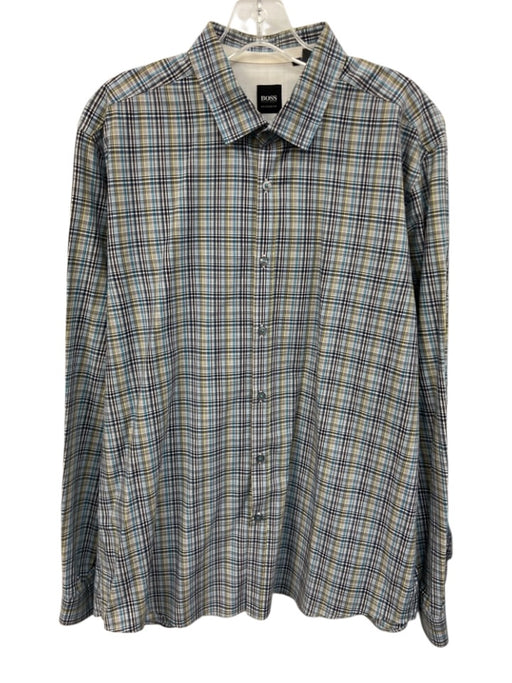 Boss Size XL Gray & Multi-Color Cotton Plaid Button Down Men's Long Sleeve Shirt Gray & Multi-Color / XL