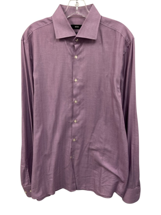 Boss Size 16.5 Purple & White Cotton All Over Print Men's Long Sleeve Shirt Purple & White / 16.5