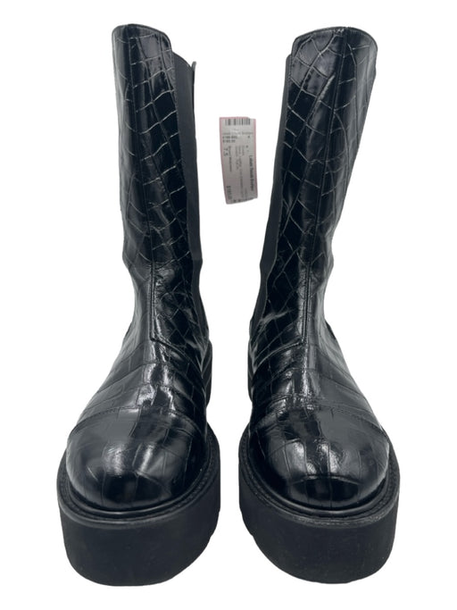 Stuart Weitzman Shoe Size 7.5 Black Leather Croc Embossed Lug sole Pull On Boots Black / 7.5