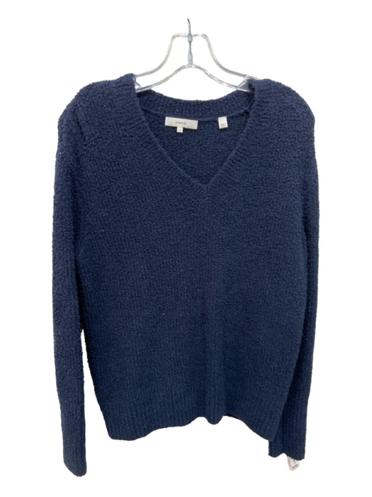 Vince Size S Navy Cotton Blend V Neck Long Sleeve Knit Fuzzy Sweater Navy / S