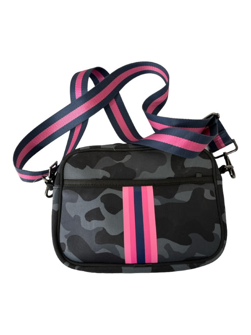 Haute Shore Gray, Pink & Blue Neoprene Top Zipper Camoflage Adjustable Strap Bag Gray, Pink & Blue