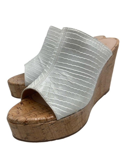 Stuart Weitzman Shoe Size 7 White & Beige Reptile Embossed Cork Heel Wedges White & Beige / 7