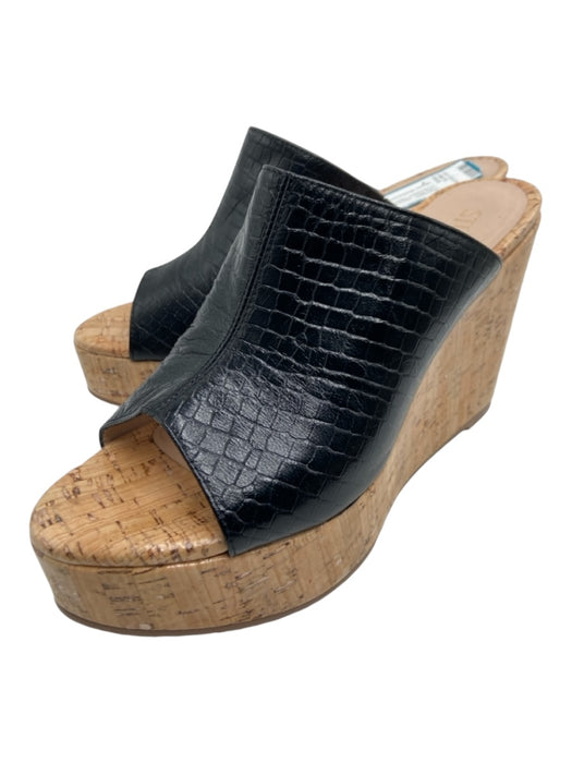 Stuart Weitzman Shoe Size 7 Black & Beige Reptile Embossed Cork Heel Wedges Black & Beige / 7