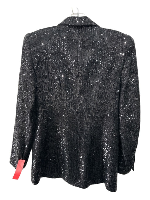 Zara Size S Black Viscose Sequin Single Breasted Shoulder Pads Blazer Jacket Black / S