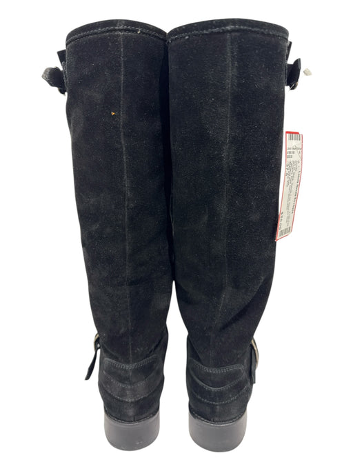 Saks Fifth Ave Shoe Size 37.5 Black Suede Low Stacked Heel Buckles Boots Black / 37.5