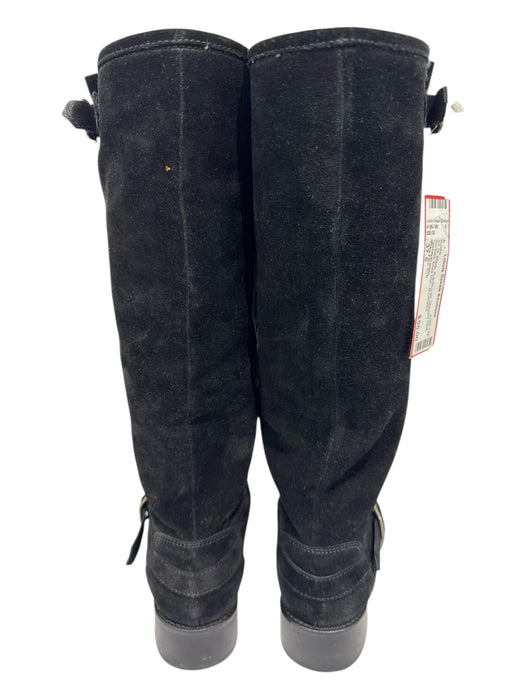 Saks Fifth Ave Shoe Size 37.5 Black Suede Low Stacked Heel Buckles Boots Black / 37.5