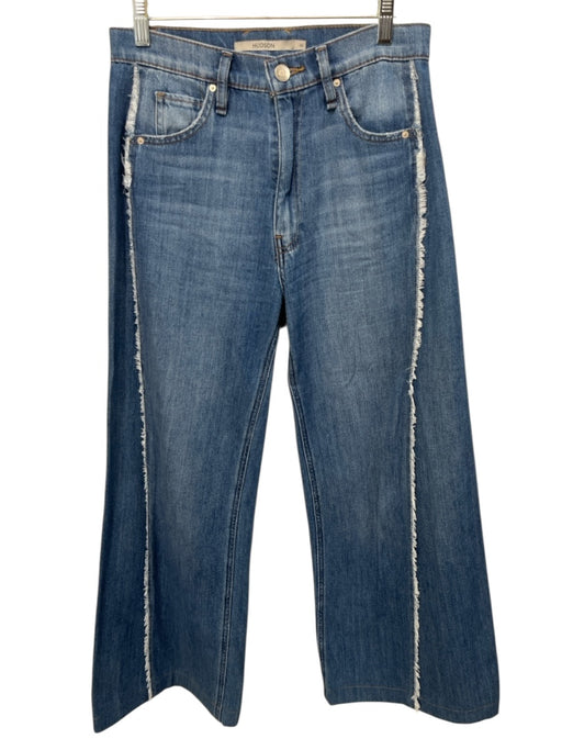Hudson Size 26 Medium Wash & White Cotton Denim Frayed High Rise Wide Leg Jeans Medium Wash & White / 26