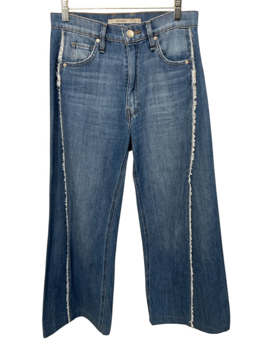 Hudson Size 26 Medium Wash & White Cotton Denim Frayed High Rise Wide Leg Jeans Medium Wash & White / 26