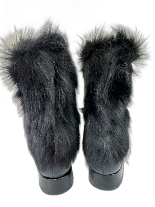 Via Spiga Shoe Size 7 Black Leather & Fur Fabric Block Mid Calf Boots Black / 7