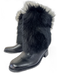Via Spiga Shoe Size 7 Black Leather & Fur Fabric Block Mid Calf Boots Black / 7