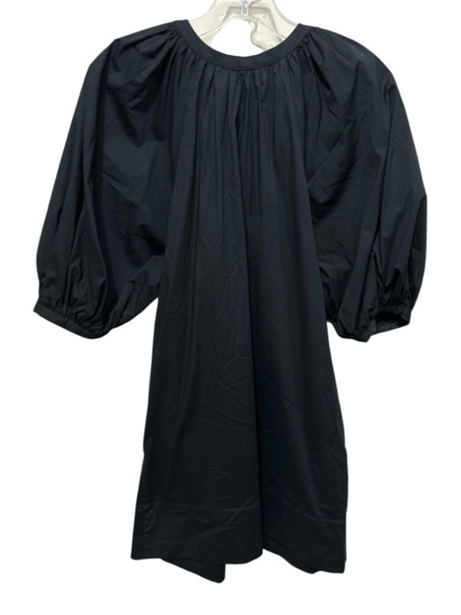 Staud Size S Black Cotton Blend Button Front 1/2 Puff Sleeve Mini Shirt Dress Black / S