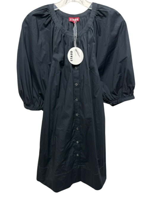 Staud Size S Black Cotton Blend Button Front 1/2 Puff Sleeve Mini Shirt Dress Black / S
