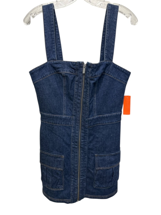 Amanda Uprichard Size M Dark Wash Cotton Denim Sleeveless Front Zip Dress Dark Wash / M