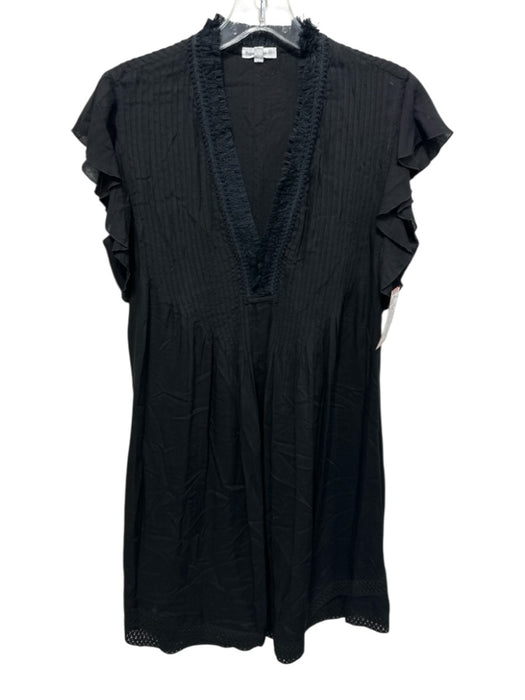 Poupette St. Barth Size S Black Viscose V Neck Sleeveless Ruffle Shoulder Dress Black / S