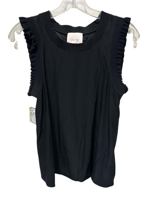 Cinq a Sept Size XS Black Silk Scalloped Cap Sleeve Top Black / XS
