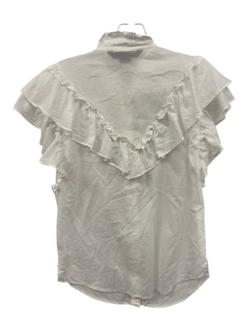 Veronica Beard Jeans Size S White Cotton Ruffle Cap Sleeve Button Up Sheer Top White / S