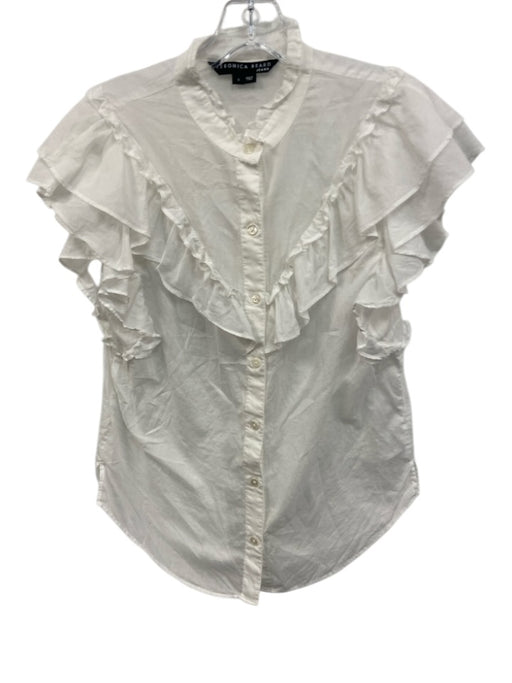 Veronica Beard Jeans Size S White Cotton Ruffle Cap Sleeve Button Up Sheer Top White / S