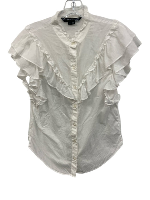 Veronica Beard Jeans Size S White Cotton Ruffle Cap Sleeve Button Up Sheer Top White / S