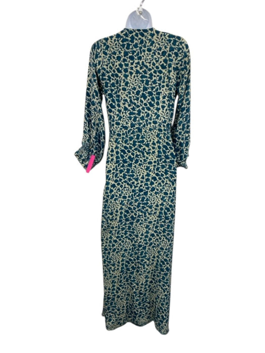 Natalie Martin Size XS White & Blue Silk Long Sleeve All Over Print Wrap Dress White & Blue / XS
