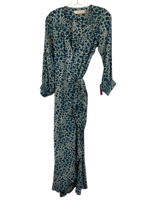 Natalie Martin Size XS White & Blue Silk Long Sleeve All Over Print Wrap Dress White & Blue / XS