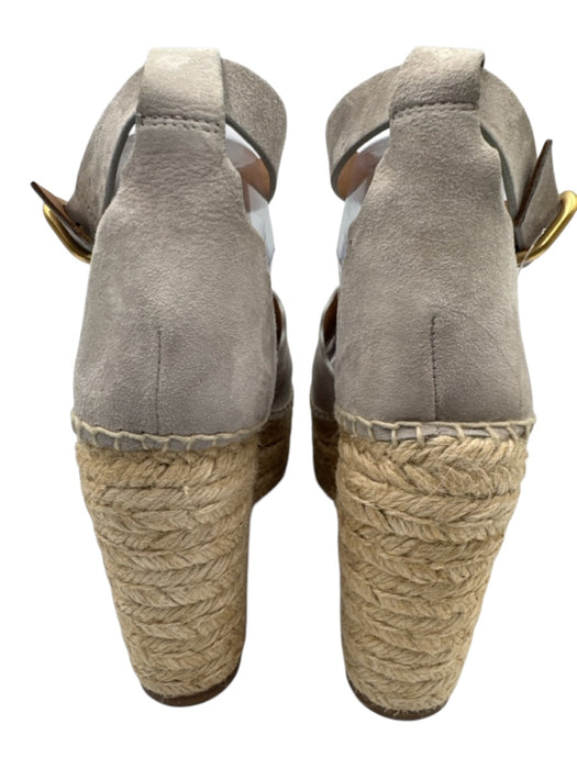Chloe Shoe Size 37 Gray & Beige Suede Wedge Espadrille Ankle Buckle Sandals Gray & Beige / 37