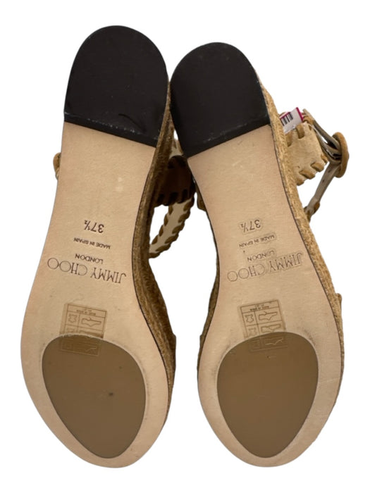 Jimmy Choo Shoe Size 37.5 Brown & Beige Suede Espadrille Platform Wedge Sandals Brown & Beige / 37.5