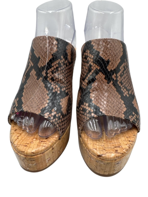 Stuart Weitzman Shoe Size 7 Brown, Black & Beige Leather & Cork Peep Toe Sandals Brown, Black & Beige / 7
