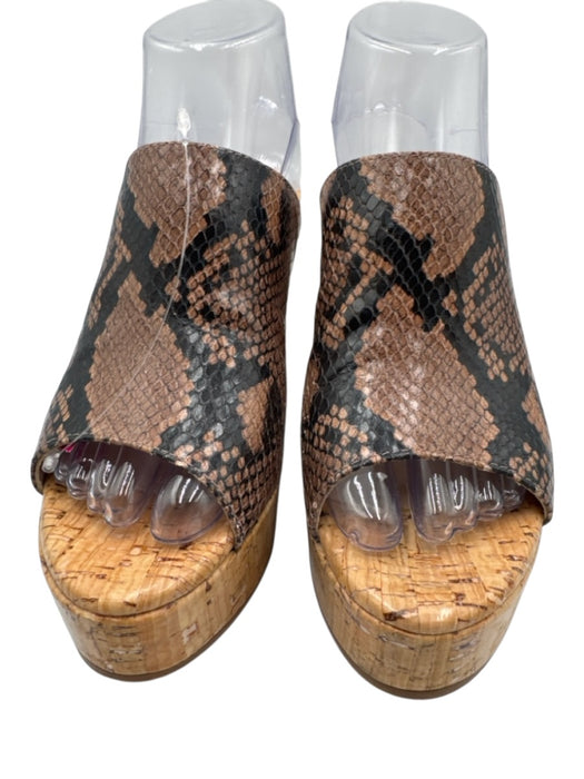 Stuart Weitzman Shoe Size 7 Brown, Black & Beige Leather & Cork Peep Toe Sandals Brown, Black & Beige / 7