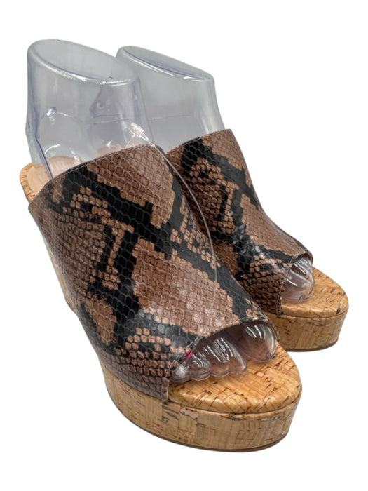 Stuart Weitzman Shoe Size 7 Brown, Black & Beige Leather & Cork Peep Toe Sandals Brown, Black & Beige / 7