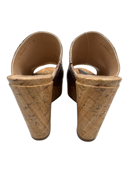 Stuart Weitzman Shoe Size 7 Brown, Black & Beige Leather & Cork Peep Toe Sandals Brown, Black & Beige / 7