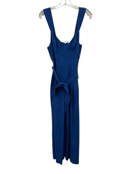 Farm Rio Size S Blue Linen Blend Sweetheart Neckline Back Zip Jumpsuit Blue / S