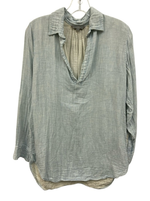 American Colors Size S Light Blue Cotton Collar Neck V Neck High Low Top Light Blue / S