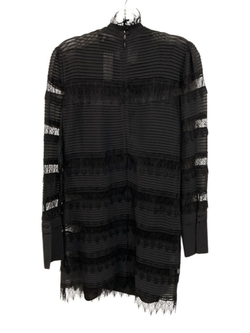 Frame Size S Black Polyester Lace mock neck Tiered Lace & Pleated Detail Dress Black / S