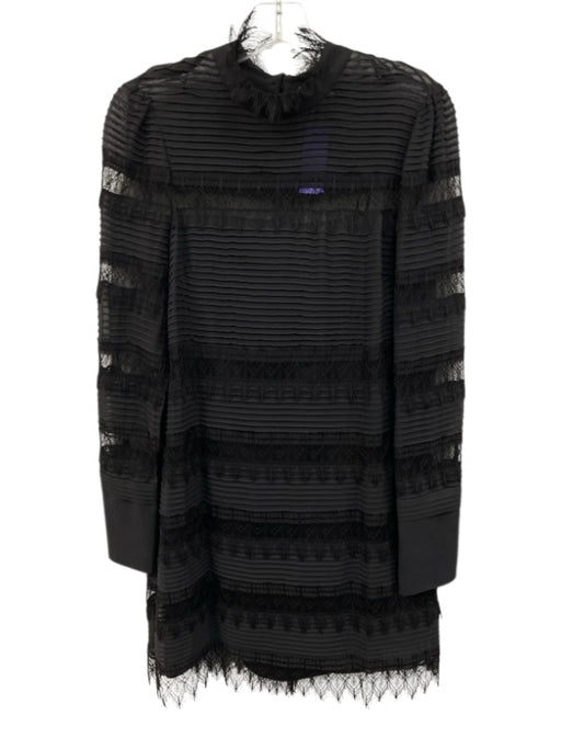 Frame Size S Black Polyester Lace mock neck Tiered Lace & Pleated Detail Dress Black / S