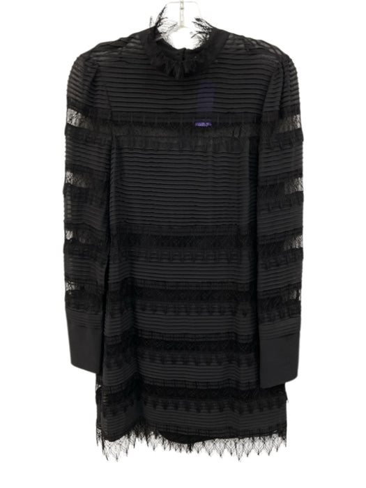 Frame Size S Black Polyester Lace mock neck Tiered Lace & Pleated Detail Dress Black / S