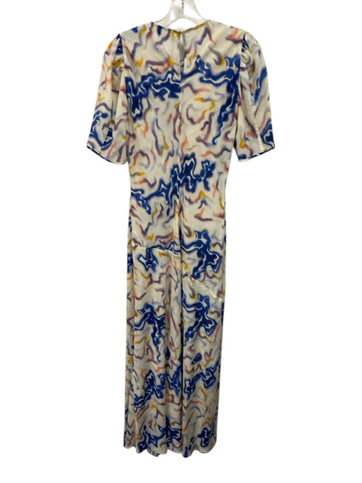 Ulla Johnson Size 8 White, Blue & Multi Silk Crew Neck Back Button Dress White, Blue & Multi / 8
