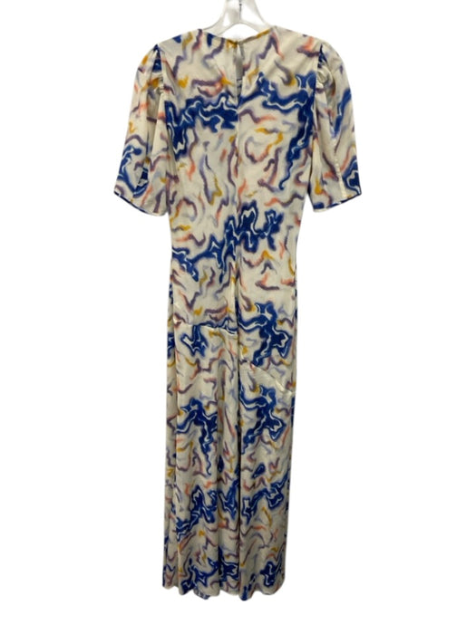 Ulla Johnson Size 8 White, Blue & Multi Silk Crew Neck Back Button Dress White, Blue & Multi / 8