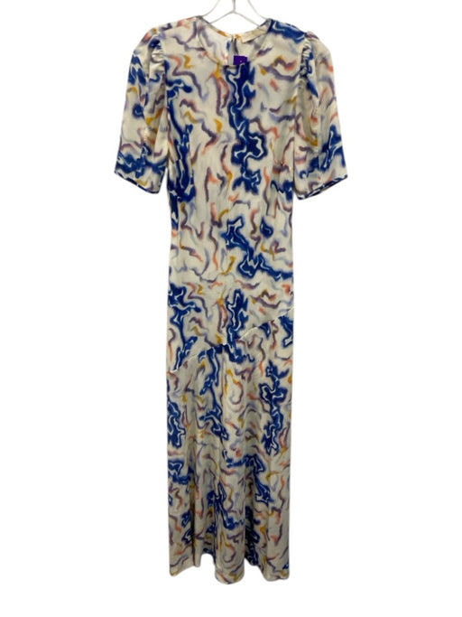Ulla Johnson Size 8 White, Blue & Multi Silk Crew Neck Back Button Dress White, Blue & Multi / 8