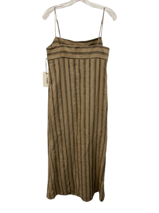 Staud Size M Brown & Gray Linen Square Neck Spaghetti Strap Side Zip Dress Brown & Gray / M