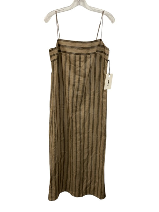 Staud Size M Brown & Gray Linen Square Neck Spaghetti Strap Side Zip Dress Brown & Gray / M