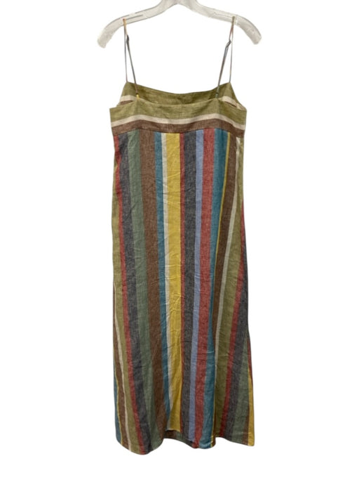 Staud Size M Red, Green & Multi Linen Square Neck Spaghetti Strap Side Zip Dress Red, Green & Multi / M
